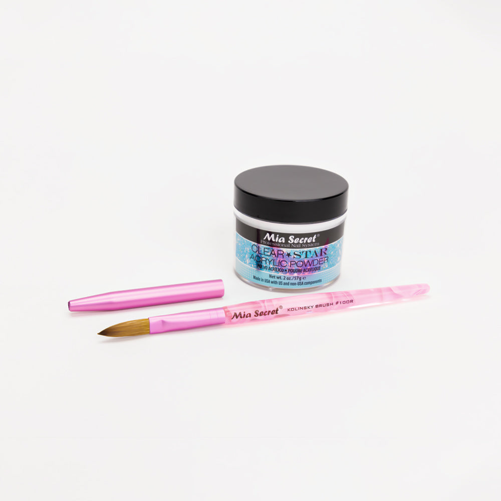 Mia Selects (Clear STAR Acrylic Powder 2 oz., Kolinsky Nail Brush 10 OR)
