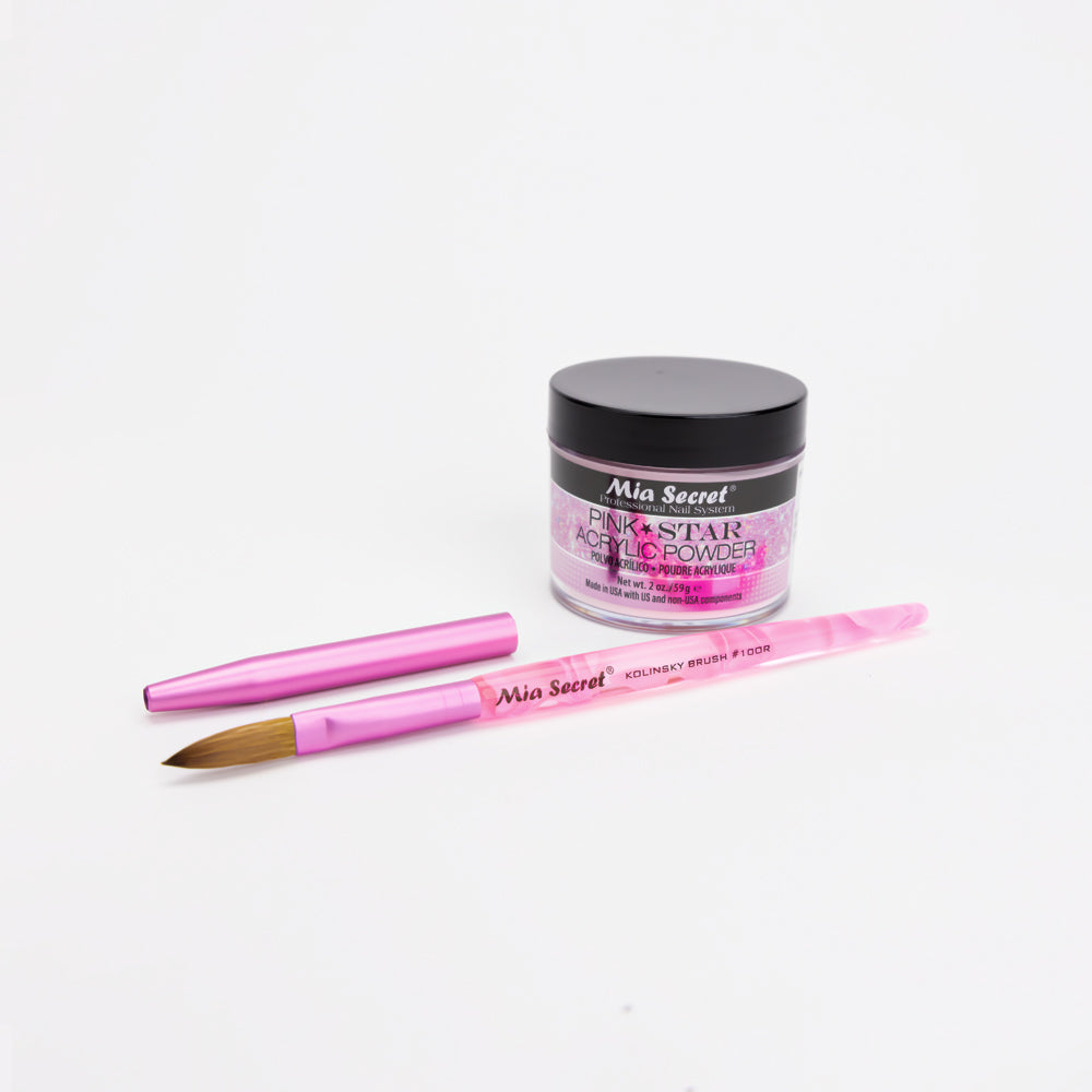 Mia Selects (Pink STAR Acrylic Powder 2 oz., Kolinsky Nail Brush 10 OR)
