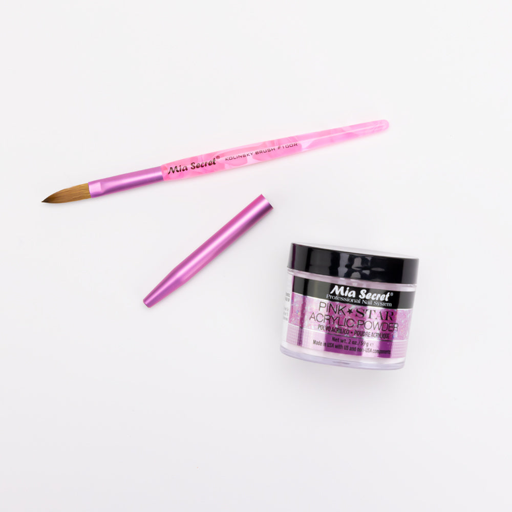 Mia Selects (Pink STAR Acrylic Powder 2 oz., Kolinsky Nail Brush 10 OR)