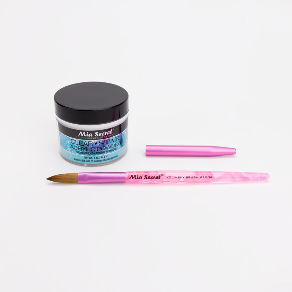 Mia Selects (Clear STAR Acrylic Powder 2 oz., Kolinsky Nail Brush 10 OR)