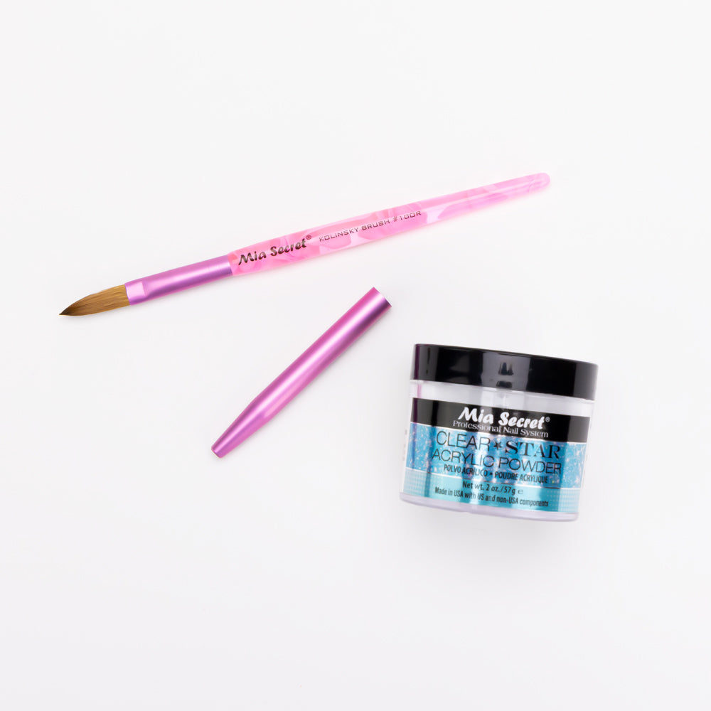 Mia Selects (Clear STAR Acrylic Powder 2 oz., Kolinsky Nail Brush 10 OR)
