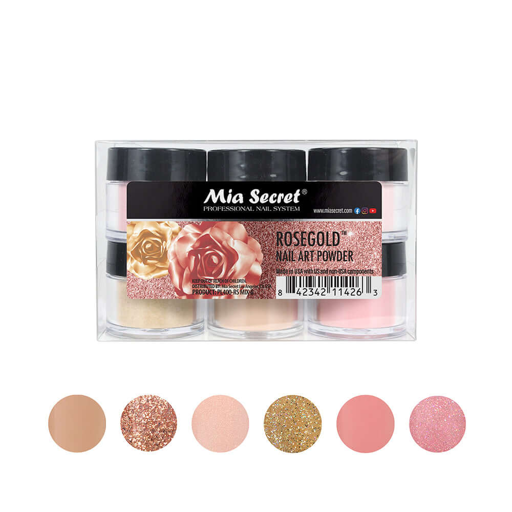 Rosegold Nail Art Powder Collection (6PC) – Mia Secret Store colores de acrílicos para uñas mia secret